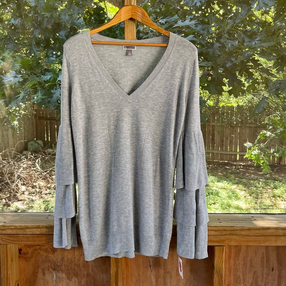 Chelsea28 Women's Grey Longline Ruffle Sleeve Sweater Size M. NEW!